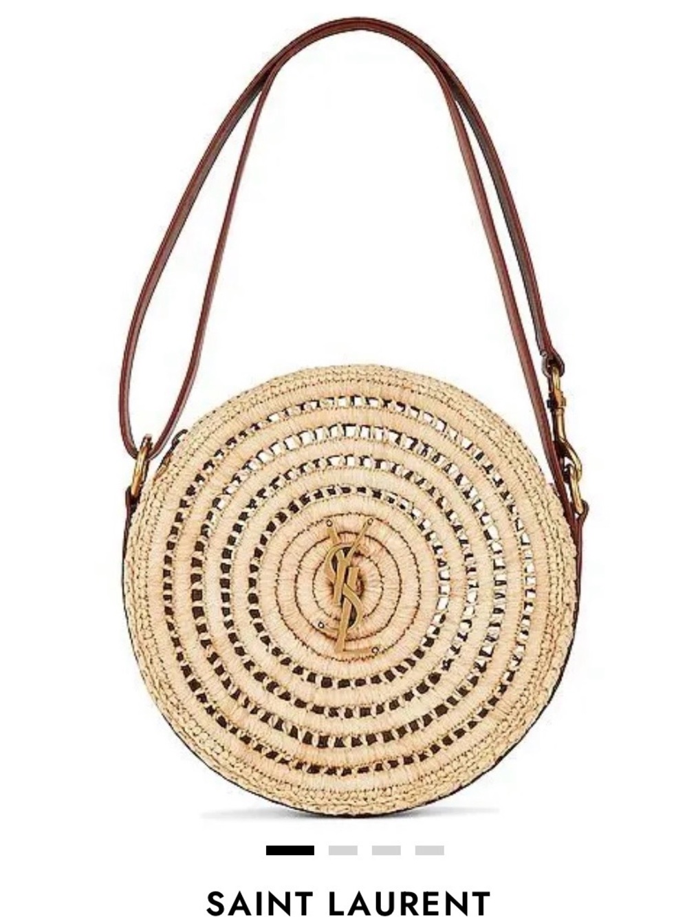 Saint Laurent Beige Woven Round Crossbody with Brown Strap